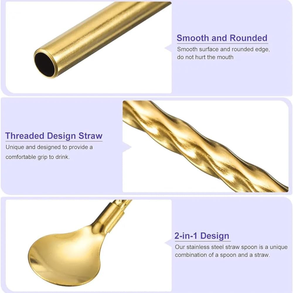 6-Piece Reusable Stainless Steel Straw Spoons with Cleaning Brush ? Eco-Friendly - Image 4