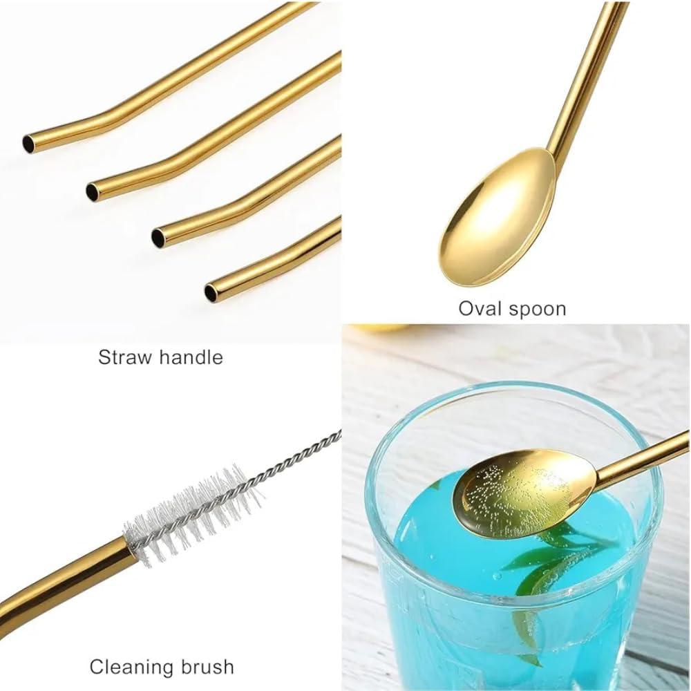6-Piece Reusable Stainless Steel Straw Spoons with Cleaning Brush ? Eco-Friendly - Image 2