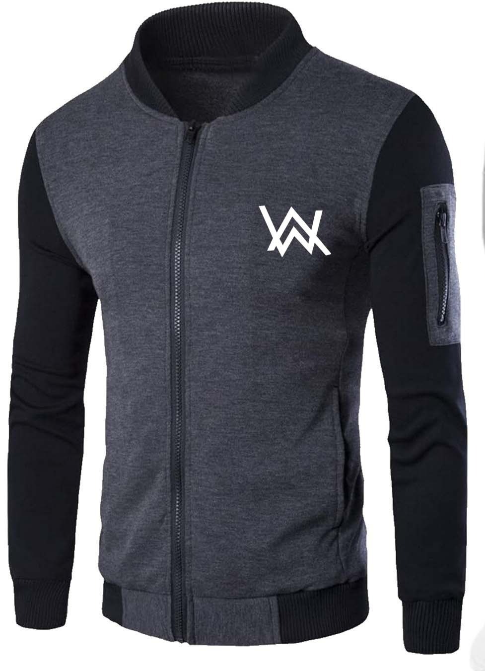NEW Winter Collection Charcoal Grey WA Printed Zipper Jacket for Men & Boys ? Premium Fleece Material, Stylish Bomber Design, Full Front Zipper Closure - Image 3
