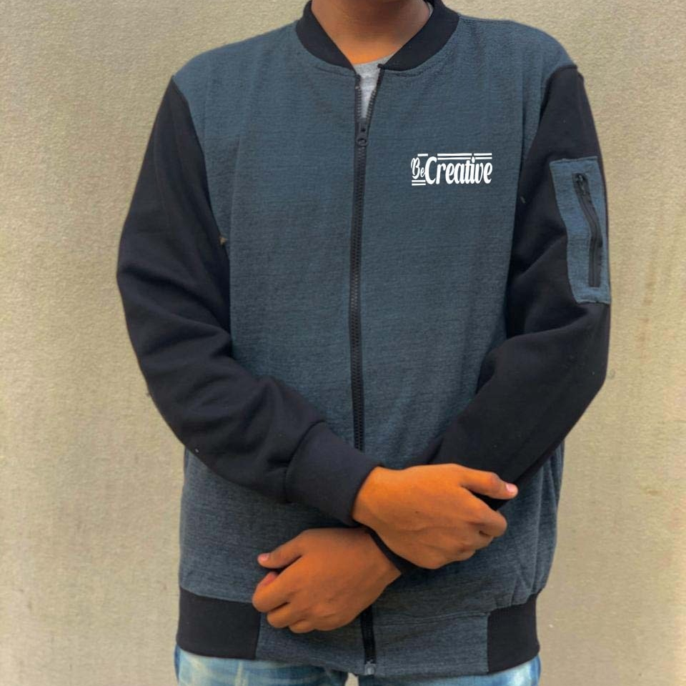 New Winter Collection Charcoal Grey ?Be Creative? Printed Zipper Jacket for Men & Boys ? French Fleece, Premium Quality, Stylish & Comfortable Winter Wear - Image 3