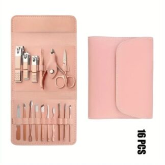 16pcs Professional Manicure & Pedicure Set ? Nail Clippers, Cuticle Nippers & Grooming Tools with Travel Case (Random color)