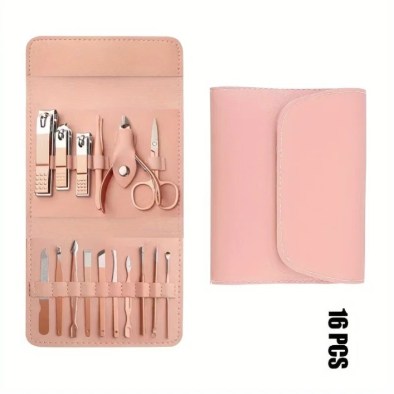 16pcs Professional Manicure & Pedicure Set ? Nail Clippers, Cuticle Nippers & Grooming Tools with Travel Case (Random color)