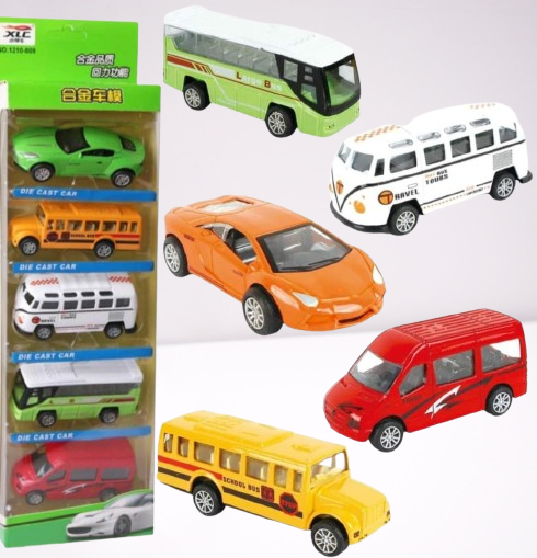 5-Piece Die Cast Metal Car and Bus Set ? 1:64 Scale City Vehicle Collection for Kids ? Pull Back & Release ? Durable Metal & Plastic Construction ? Educational Toy for Ages 3+ - Image 3