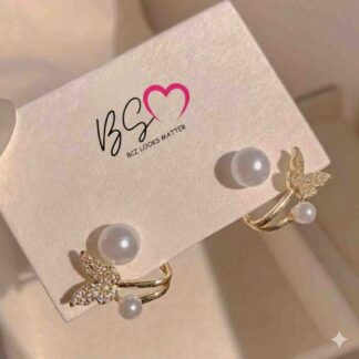 AXJ-161 Butterfly Pearl Korean Earrings ? Elegant Design, Stylish Accessory for Women
