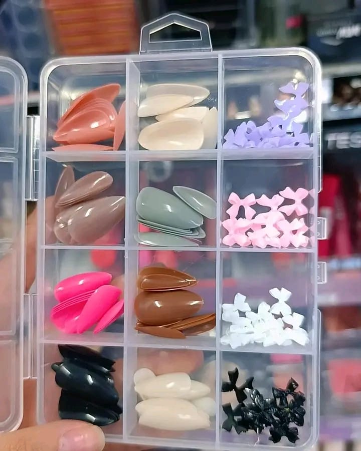 96 Pcs Artificial Nails With Beads ? Multicolor Nail Art Decoration Set Made From Premium ABS Plastic, Perfect For Stylish DIY Manicure Designs