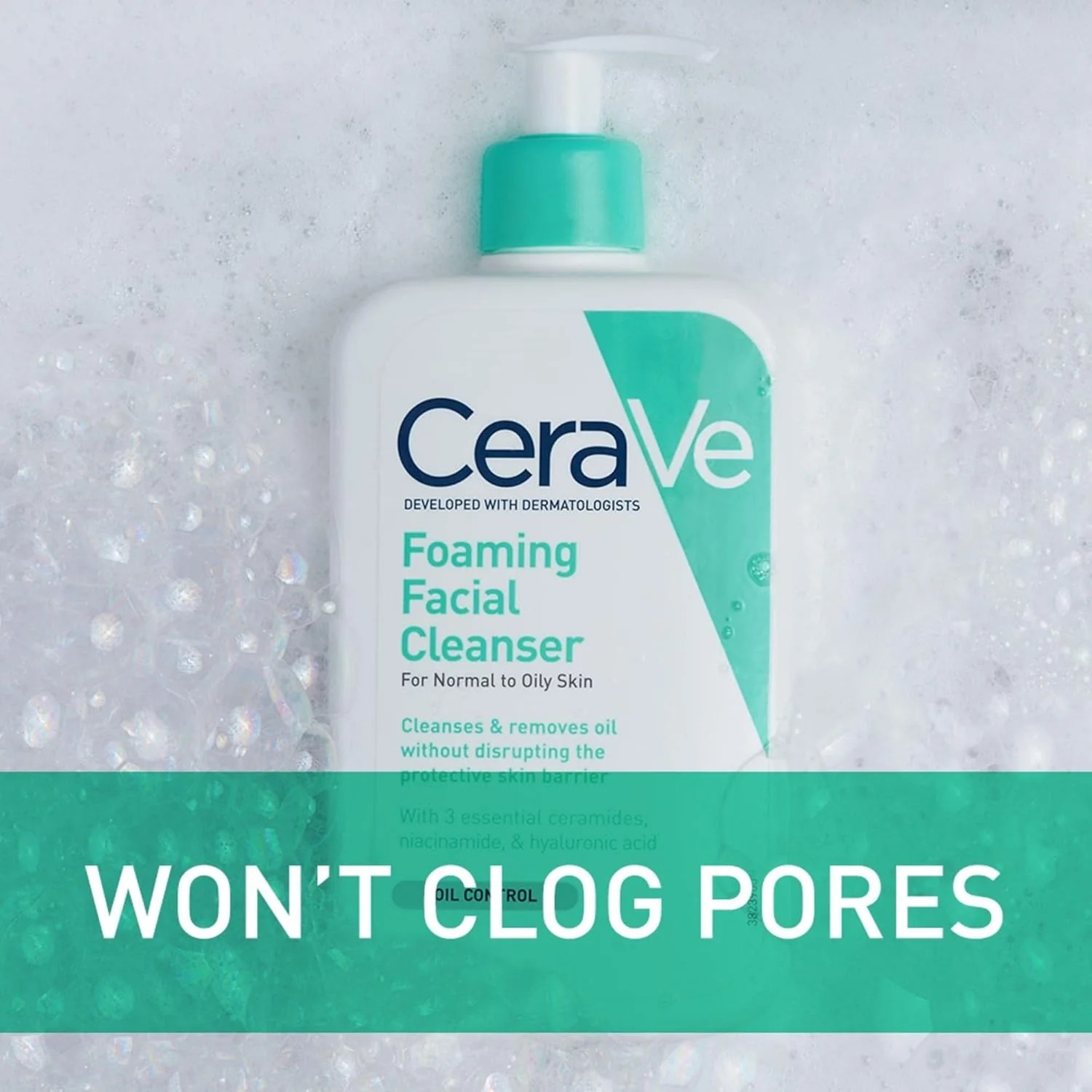 CeraVe Foaming Facial Cleanser for Normal to Oily Skin ? Oil Control with Ceramides, Niacinamide & Hyaluronic Acid, 237ml - Image 2