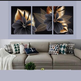 Luxury Floral Wall Art Set ? 3 Wooden Frames (8x11?) with Elegant Black & Gold Botanical Design | Easy Wall Mounting with Double Tape