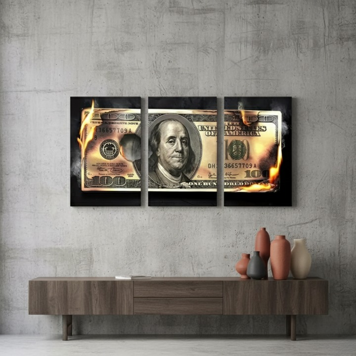 Dollar Wooden Sticky Wall Art ? 3 Piece Modern Decorative Frame Set, 8x11 inch Each, Wooden Sticky Frame with Easy Wall Mount Sticky Tape