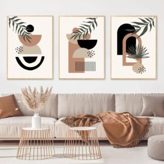 Set of 3 Abstract Wall Art Frames ? 8x11" MDF Wood with Adhesive Backing