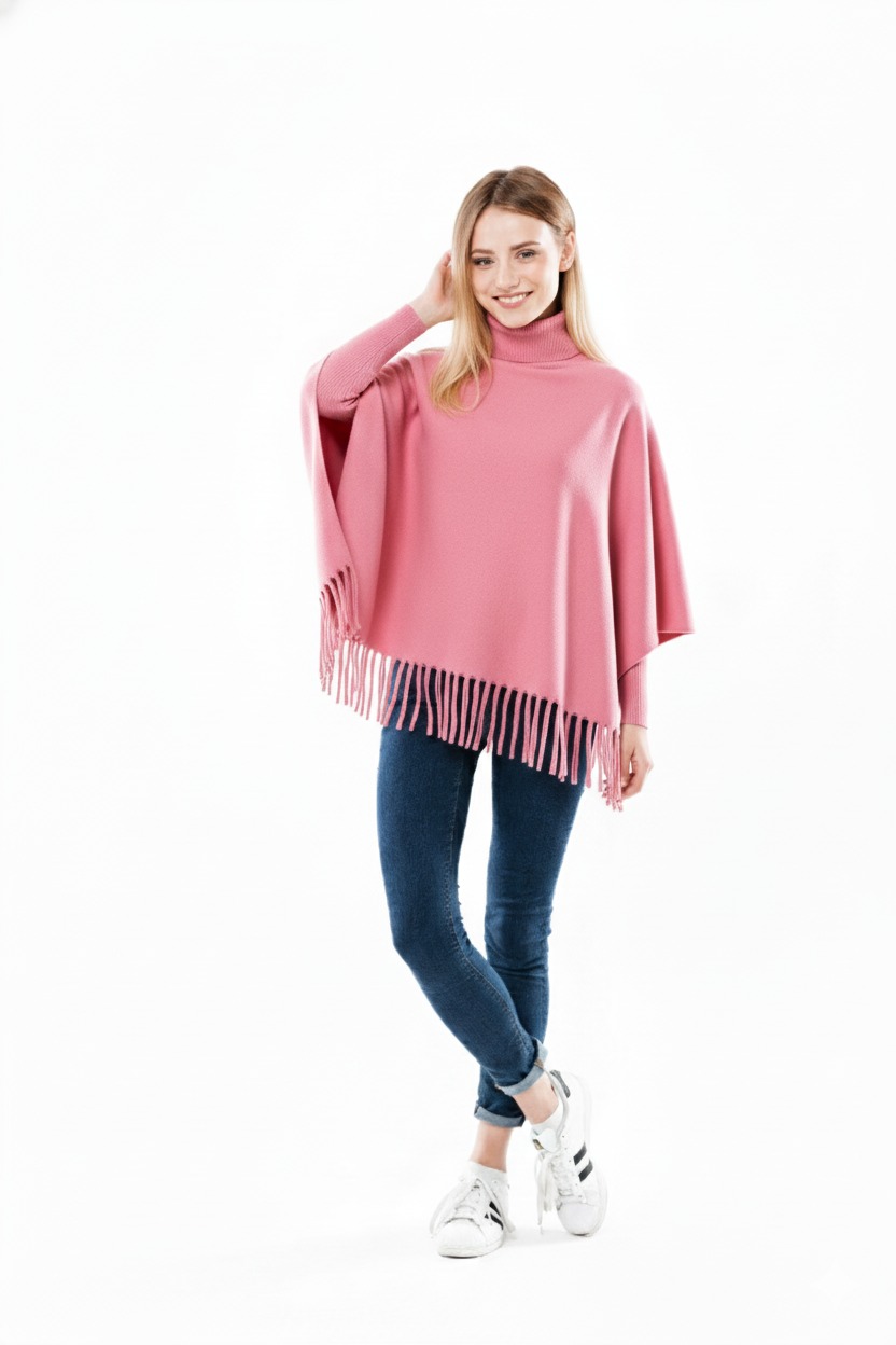 Winter Fleece Poncho with High Neck, Tassel Design & Adjustable Short Sleeves ? For Girls/Princess Free Sizes - Image 4