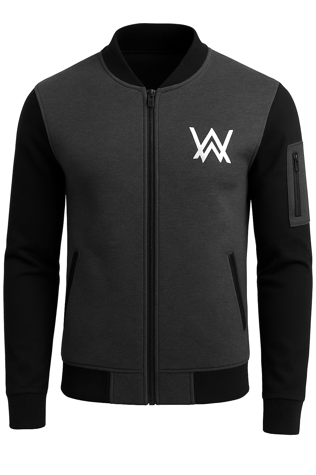 NEW Winter Collection Charcoal Grey WA Printed Zipper Jacket for Men & Boys ? Premium Fleece Material, Stylish Bomber Design, Full Front Zipper Closure