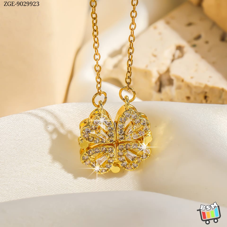 ZGE-923 Korean Magnetic 4 Leaf Clover Pendant Necklace ? Elegant 2 Ways Wearable Jewellery for Women - Image 2