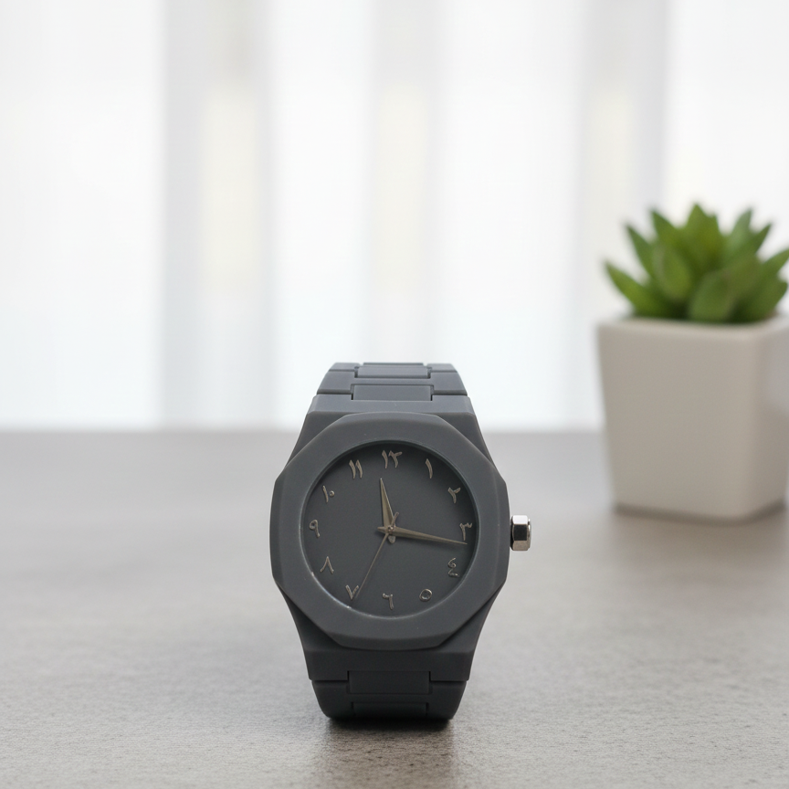 Elegant Minimalist Watch with Eastern Arabic Numerals & Integrated Octagonal Bezel Case - Modern Architectural Style Unisex Timepiece ( Without box ) - Image 2