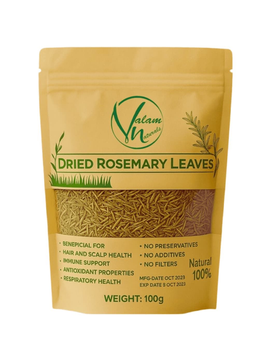 Valam Naturals Dried Rosemary Leaves 100g ? 100% Natural, Preservative-Free Herb for Cooking, Hair & Scalp Care, and Immune Support