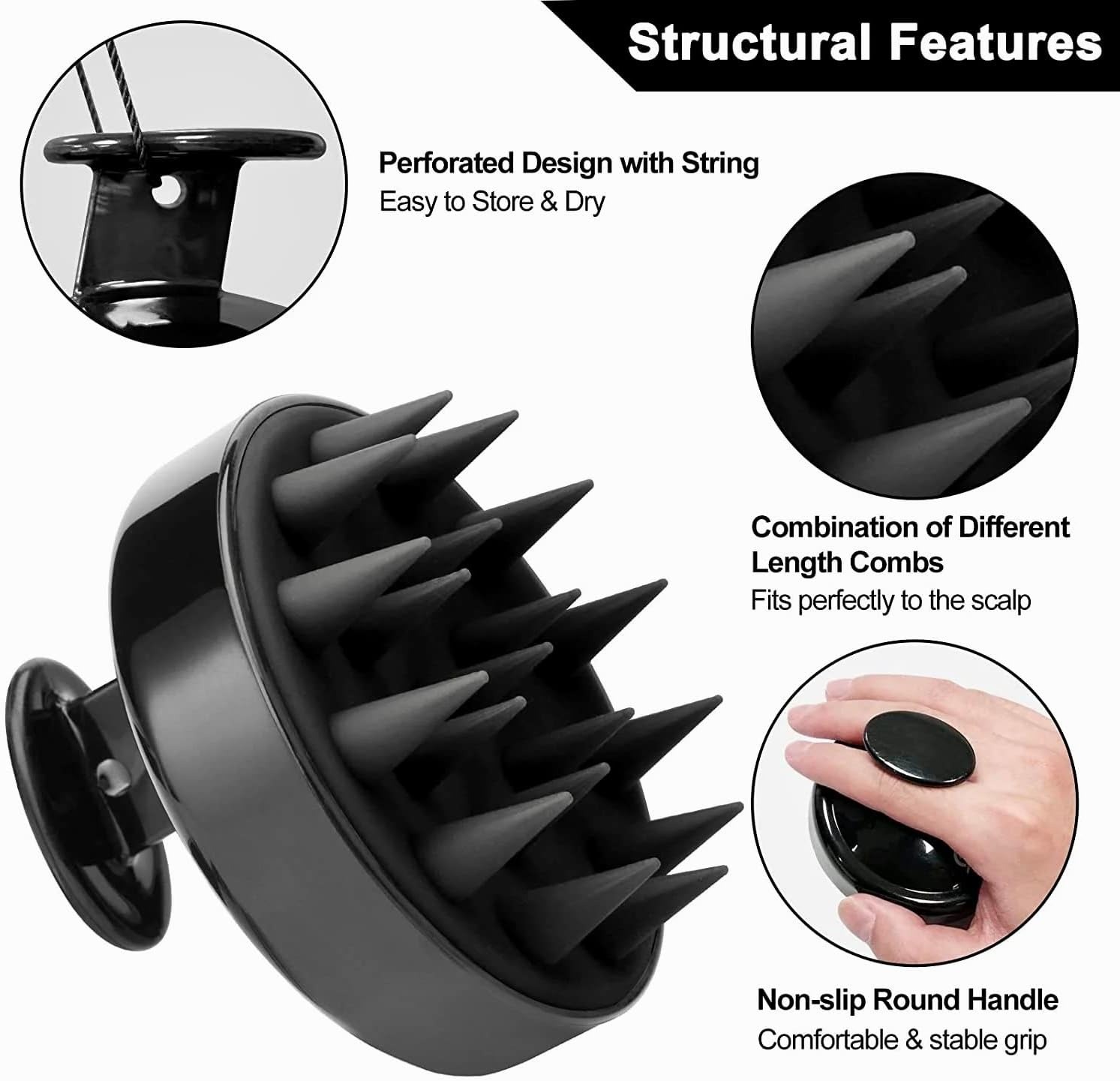 Head Cleansing & Scalp Massage Brush ? Soft Bristles for Wet & Dry Use (Black color) - Image 4