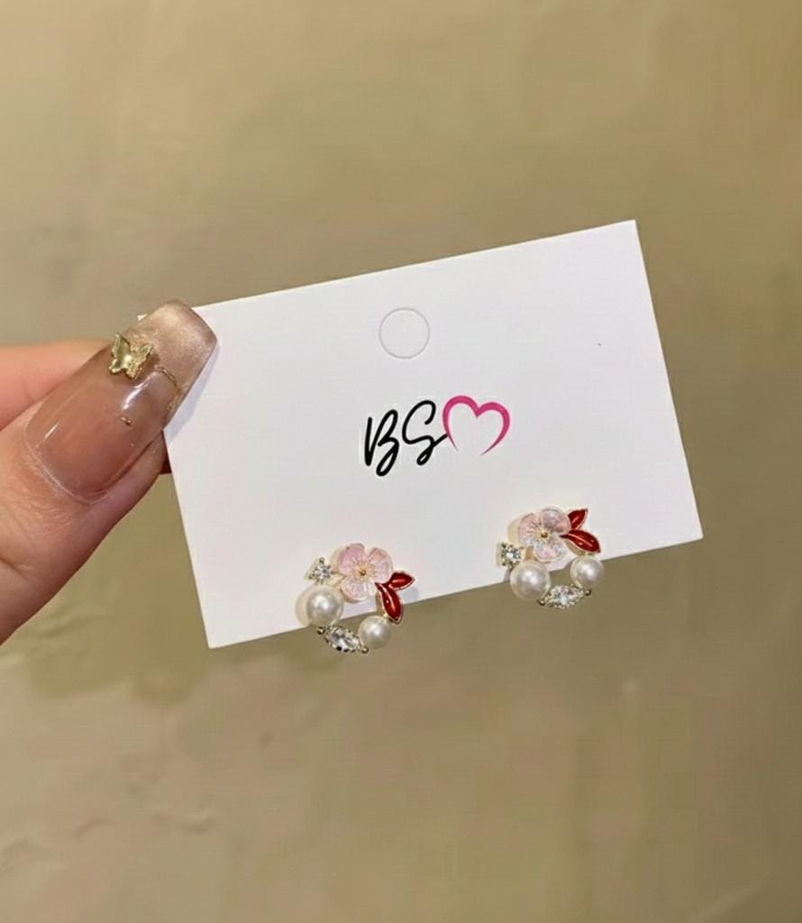 AWT-118 Korean Leaf Sparkling Pearl Earrings ? | Elegant Leaf Design With Premium Pearls, Perfect for Daily Wear, Parties & Special Occasions - Image 2