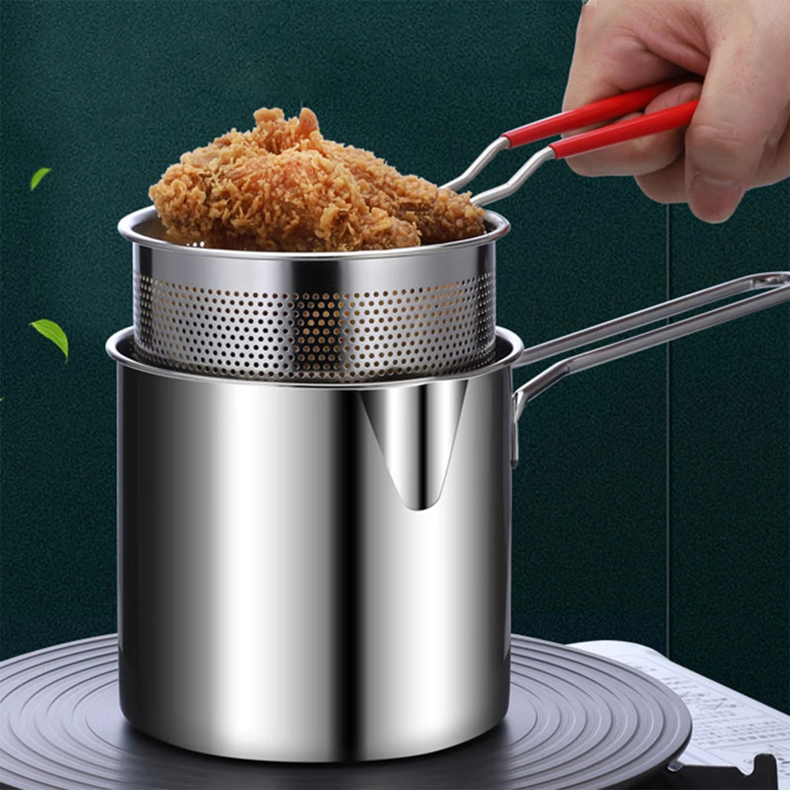 Stainless Steel Deep Fryer Pot with Strainer ? Heavy-Duty Frying Pan for Home Kitchen Use ? 1200ML Oil Capacity - Image 4