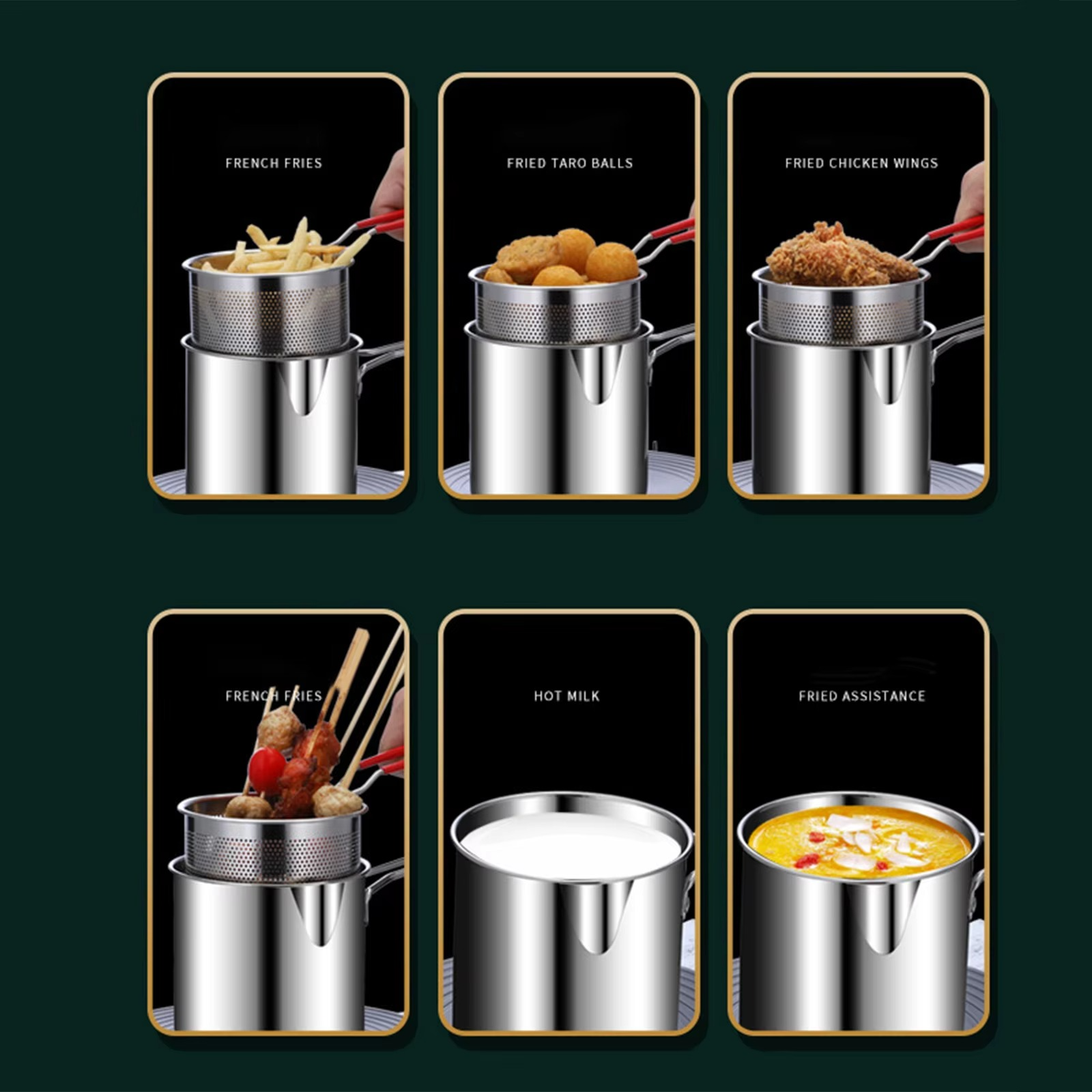 Stainless Steel Deep Fryer Pot with Strainer ? Heavy-Duty Frying Pan for Home Kitchen Use ? 1200ML Oil Capacity - Image 3