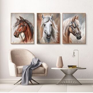 3 Pc Horse Wall D?cor Photo Tiles | Elegant Design | Self?Adhesive Double Tape | Size 8x11 | Premium Finish