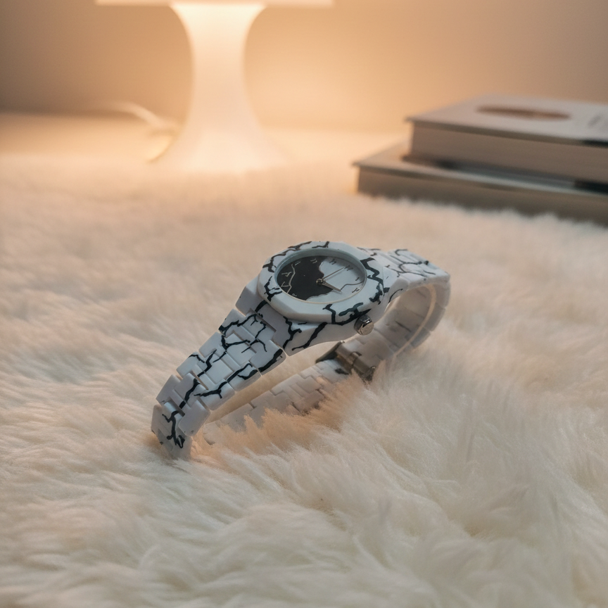 White & Black Minimalist Watch with Arabic Numerals | Durable Resin Strap, Octagonal Bezel, Unisex Luxury Aesthetic Timepiece for Casual & Formal Wear - Limited Edition Series - Image 2