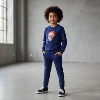 Kids Navy Blue Ghost Skull Printed Tracksuit Set | Winter Fleece Sweatshirt & Trouser Outfit for Boys & Girls ? Warm, Trendy & Cool | FOR BABY AND KIDS