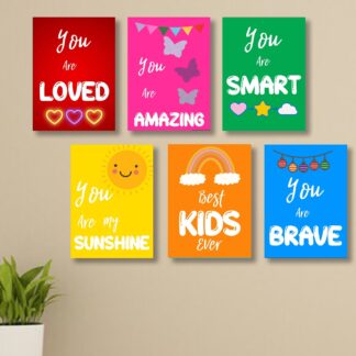 Set of 6 Kids' Motivational Wall Art Frames ? 8x11" MDF with Sticky Backing