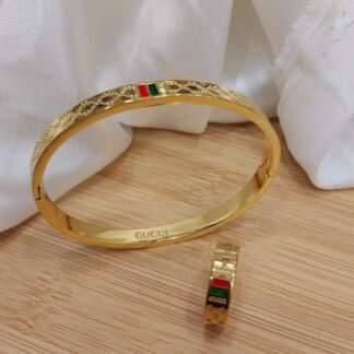 Gold Plated Stainless Steel Bangles And A Matching Ring Providing Elegant Design Everyday Fashion Support