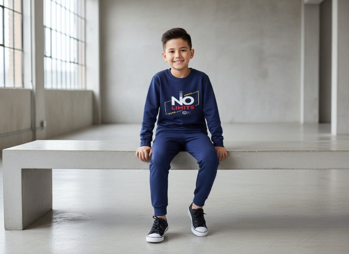 Kids Navey Blue no limit Printed Stylish Kids' Tracksuit Set | FOR BABY AND KIDS - Image 3