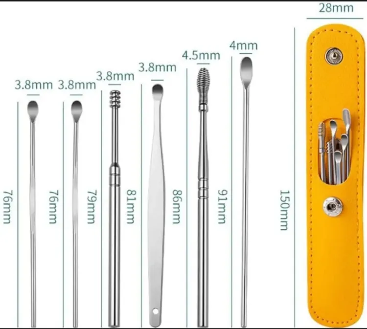 6Pcs Stainless Steel Ear Cleaner Set ? Ear Wax Removal Curette Kit with Pickers & Spoon Tools - Image 3
