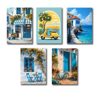 set of 5 italian vintage homes art themed wall art wooden sticky Phototile frames for wall home and girls room decoration
