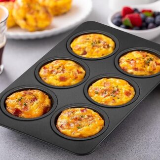 6-Cup Muffin Pan ? Non-Stick Carbon Steel Cupcake Baking Tray | Heavy Duty Standard Bakeware for Muffins, Cakes, Mini Pies & More