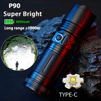 Ruilang P90 High Power Rechargeable LED Flashlight ? Ultra Bright Torch with Zoom, Multiple Modes & Type-C Fast Charging