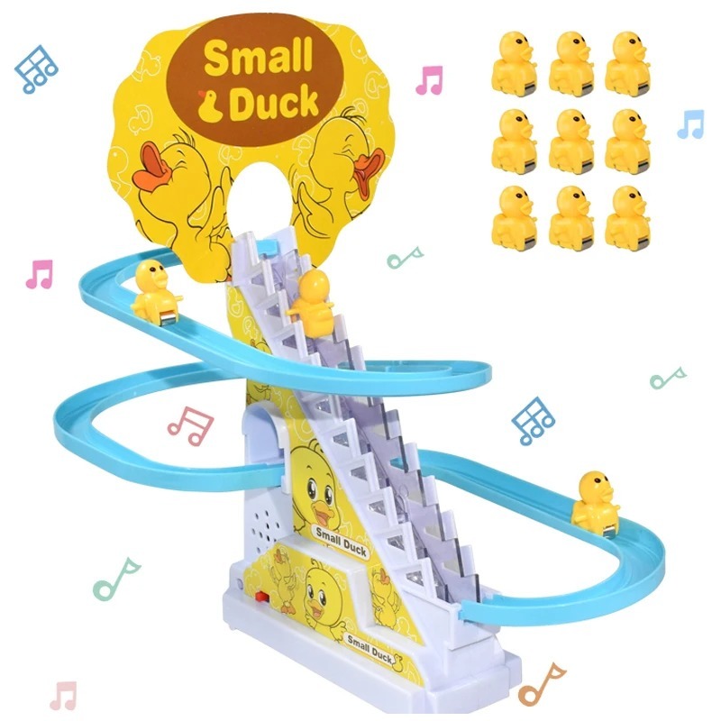 Duck Slide Toy Set, Funny Automatic Stair-Climbing Ducklings Cartoon Race Track Set Little Lovely Duck Slide Toy Escalator Toy with Lights and Music (3 sliding ducks) - Image 2