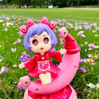 Rotating Moon Doll Toy With LED Lights & Music ? Adorable Crescent Moon Design, Universal Rotation, Safe for Kids 3+, Pink & Purple Gift for Fun and Sensory Play (Random Color)