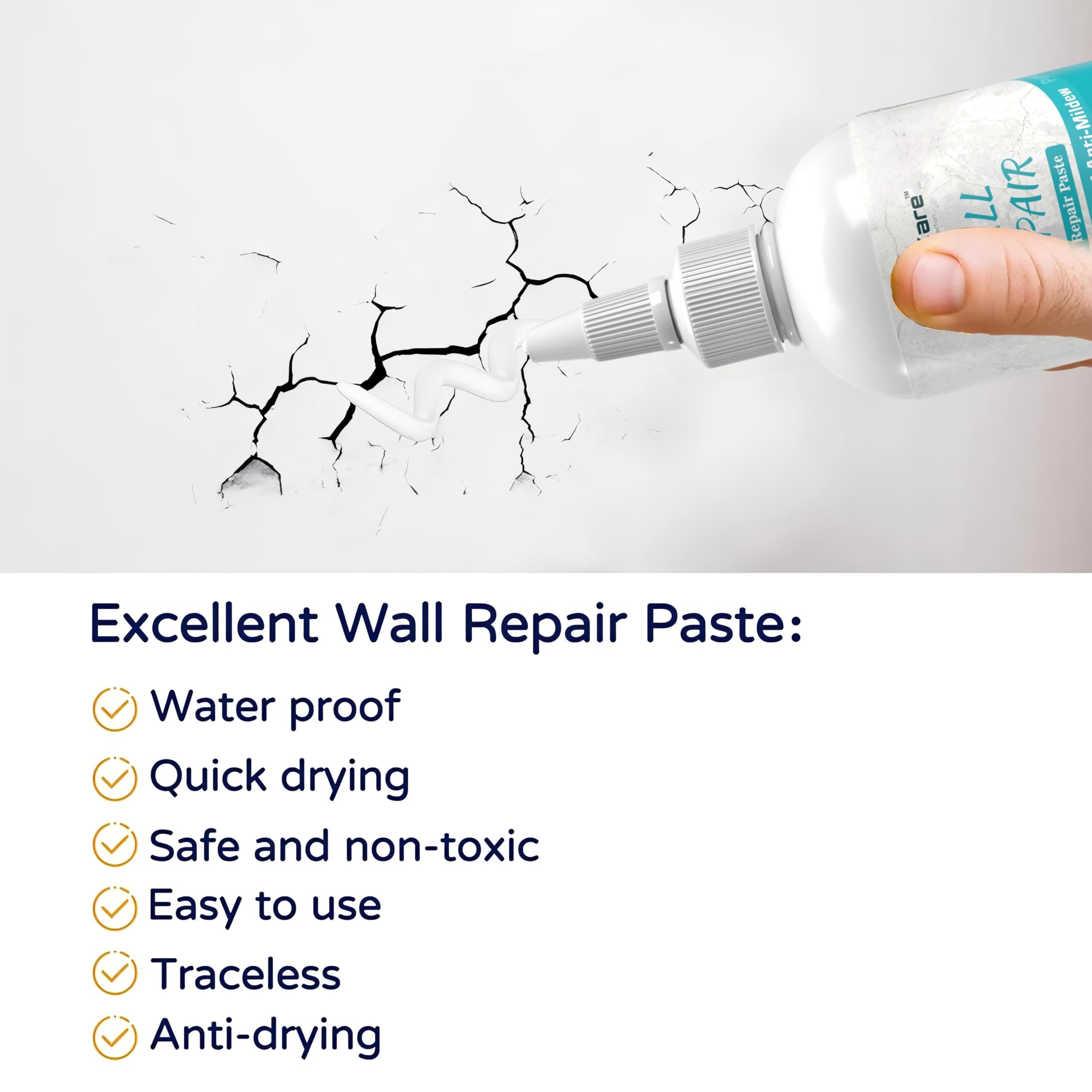 Wall Repair Paste 200gm ? White Waterproof Crack Filler With Scraper, Wall Putty & Hole Mending Agent for Damaged Walls and Joints - Image 2