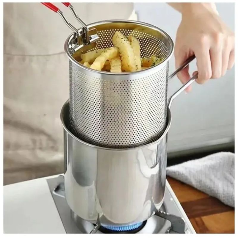 Stainless Steel Deep Fryer Pot with Strainer ? Heavy-Duty Frying Pan for Home Kitchen Use ? 1200ML Oil Capacity
