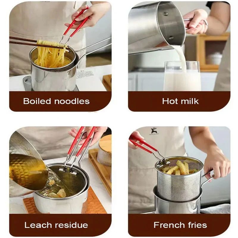 Stainless Steel Deep Fryer Pot with Strainer ? Heavy-Duty Frying Pan for Home Kitchen Use ? 1200ML Oil Capacity - Image 2