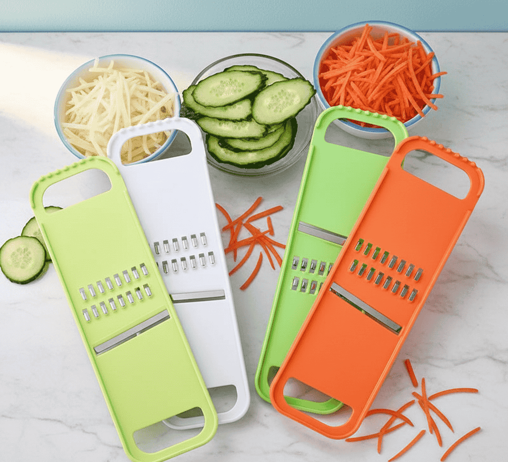 Handheld Stainless Steel Vegetable Mandoline Slicer and Julienne Grater Set for Efficient Kitchen Food Preparation and Creative Garnishing