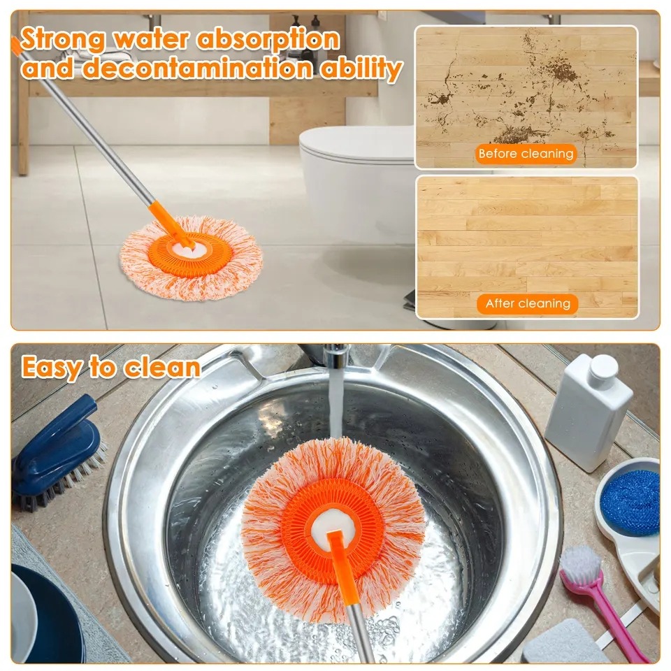 360° Rotating Microfiber Mop | Round Shape | Extendable Adjustable Stick | Floor Cleaning Accessories for Home - Image 5
