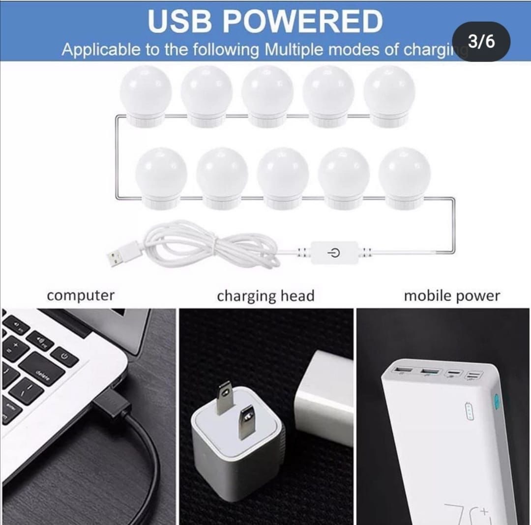 Vanity Light LED Bulbs for Makeup Mirror Stand 10 Bulbs with 3 Light Modes