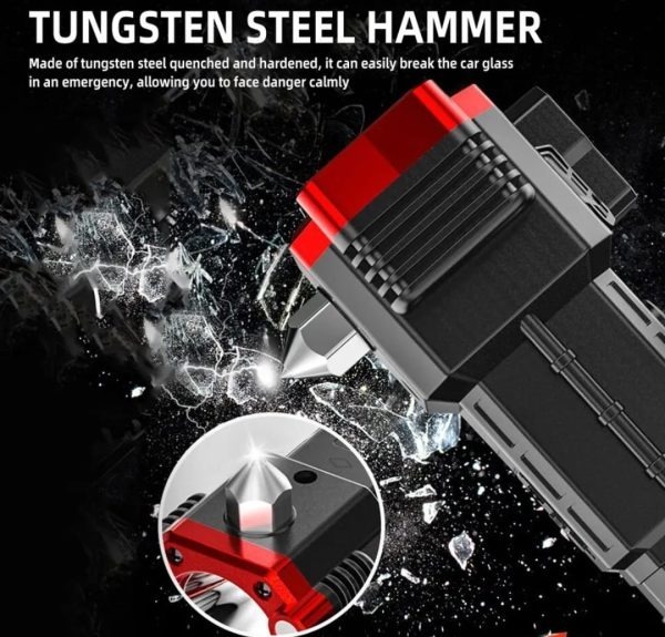 High-Power LED Torch Light Rechargeable Flashlight With Multifunctional Tactical Hammer And Power Bank Feature With Box (Random Color) - Image 2