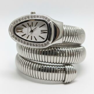 Artisanal Serpenti-Style Tubogas Triple-Coil Wrap Watch with Crystal-Embellished Guilloché Dial (Without Box)
