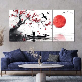 3pcs Red Moon Design Stickytiles Frames Providing Artistic Style Elegant Look Modern Appearance