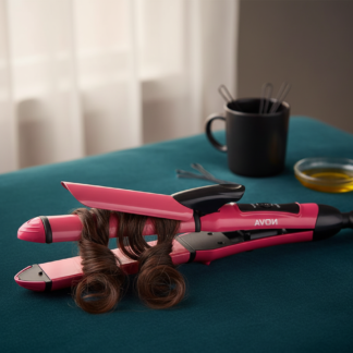 Nova 2-in-1 Hair Straightener & Curler NH-2009 | Quick Heat-Up Ceramic Plates | Portable Dual-Use Hair Styling Tool