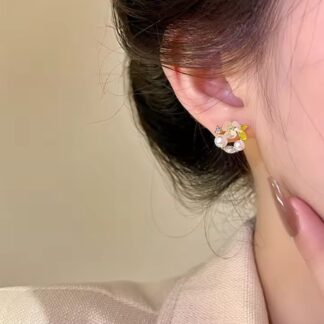 AWT-118 Korean Leaf Sparkling Pearl Earrings –  | Elegant Leaf Design With Premium Pearls, Perfect for Daily Wear, Parties & Special Occasions