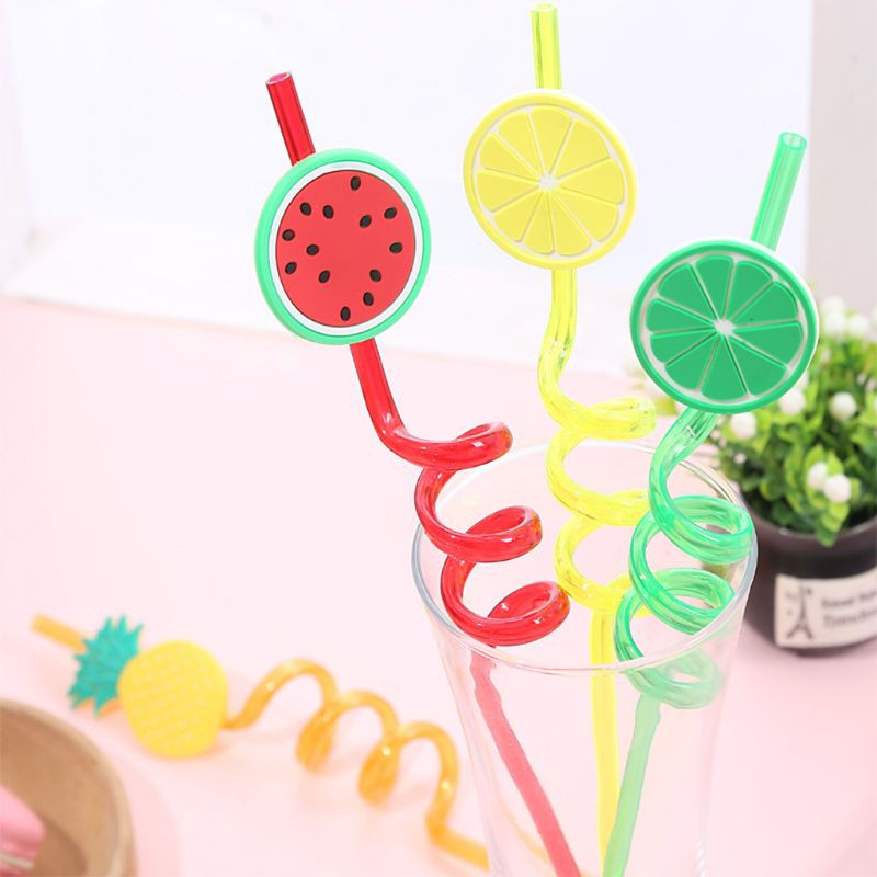 4Pcs Cartoon Lime Lemon Pineapple Watermelon Plastic Spiral Drinking Straws Children (random color ) - Image 5