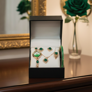 Chic Womens Digital Display Watch With Emerald Green Jewellery Stainless Steel Premium Quality For Daily Wear And Special Occasions