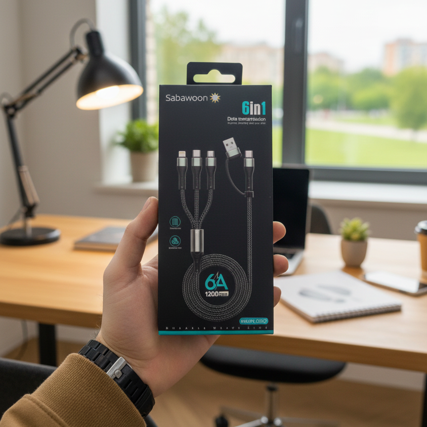 Sabawoon S115 6‑in‑1 Cable | New Model & Design | 100% Original Quality | Multi‑Device Fast Charging - Image 2