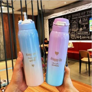 Premium Pastel Ombré Insulated Stainless Steel Water Bottle – 500ml Vacuum Flask with Leak-Proof Flip-Top Lid, Gold Inspirational Lettering, and Double-Wall Thermal Insulation for Hot & Cold Drinks