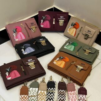 The Bag Master Signature Illustrated Multi-Compartment Crossbody Bag with Detachable Geometric Patterned Straps